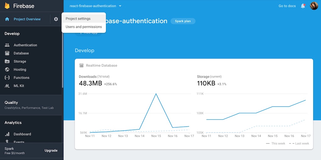 firebase web settings